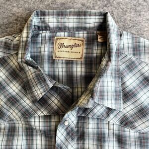 Wrangler Shirt Mens 3XL Blue Gray Plaid Western‎ Cowboy Pearl Snap Long Sleeve